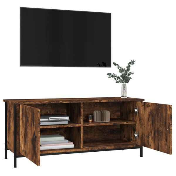 vidaXL Meuble TV avec portes ch&ecirc;ne fum&eacute; 102x35x45 cm bois d'ing&eacute;nierie