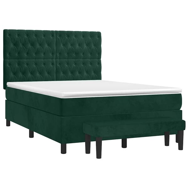 vidaXL Sommier &agrave; lattes de lit et matelas Vert fonc&eacute; 140x190cm Velours