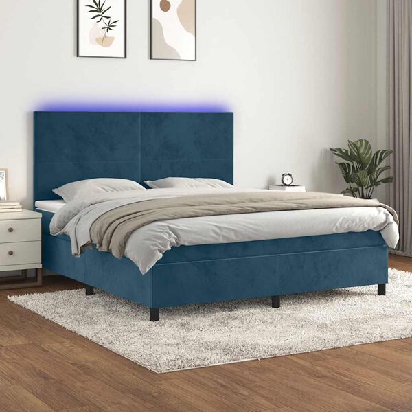 vidaXL Sommier &agrave; lattes de lit avec matelas LED Bleu fonc&eacute; 180x200 cm