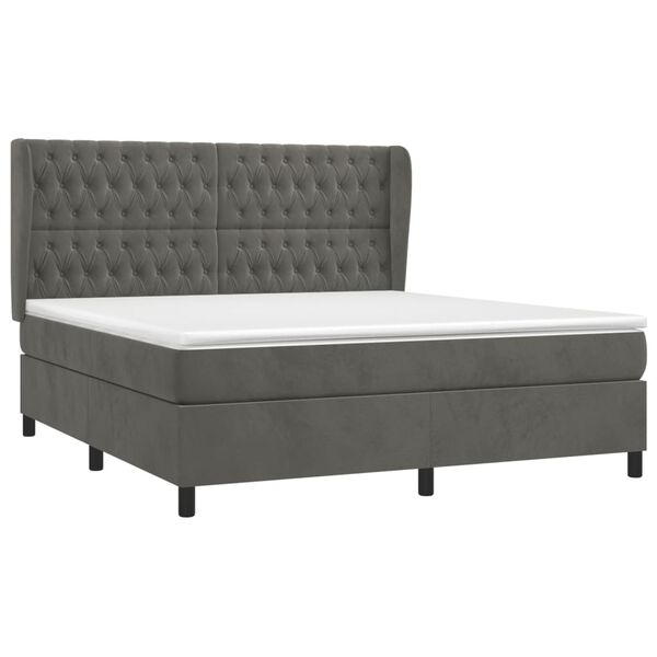 vidaXL Sommier &agrave; lattes de lit et matelas Gris fonc&eacute; 160x200cm Velours