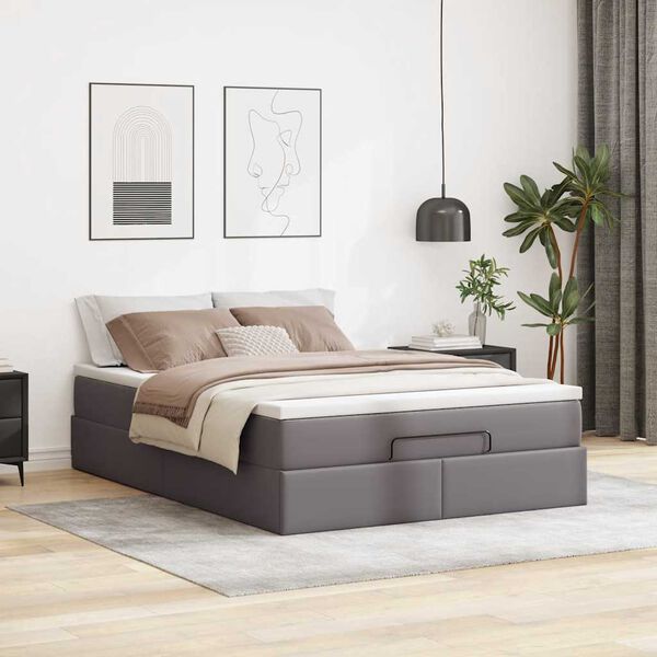 VidaXL Cadre de lit ottoman avec matelas gris 140x190 cm similicuir