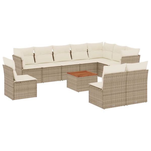 vidaXL Salon de jardin 11 pcs avec coussins beige r&eacute;sine tress&eacute;e
