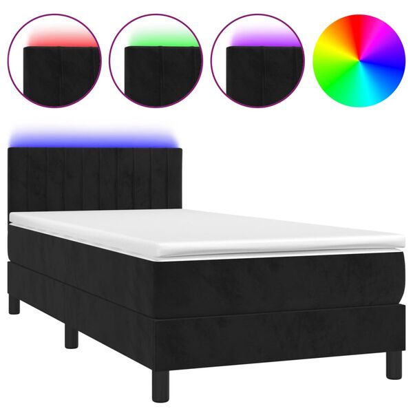 vidaXL Sommier &agrave; lattes de lit avec matelas et LED Noir 90x190 cm