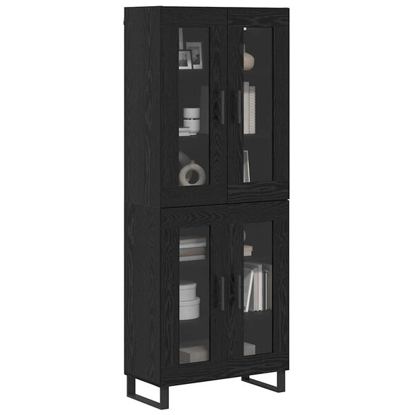 vidaXL Haut Armoire 2 pcs Ch&ecirc;ne noir Bois Agglom&eacute;r&eacute; et Verre