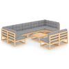 vidaXL Salon de jardin 10 pcs avec coussins Bois de pin massif