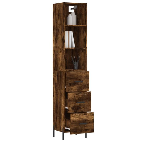 vidaXL Buffet haut Ch&ecirc;ne fum&eacute; 34,5x34x180 cm Bois d'ing&eacute;nierie