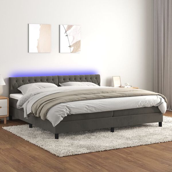 vidaXL Sommier &agrave; lattes de lit avec matelas LED Gris fonc&eacute; 200x200 cm
