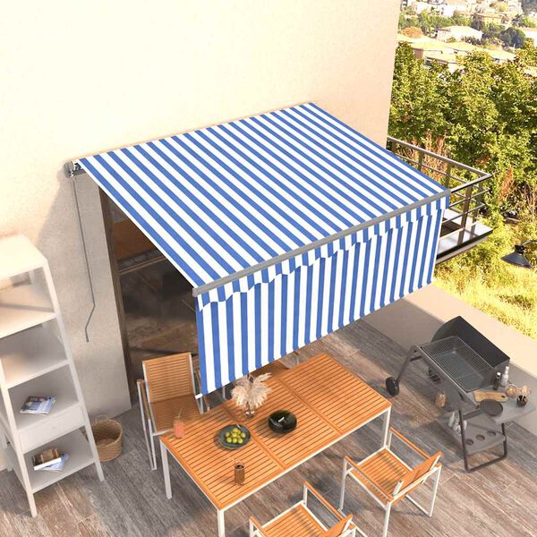 vidaXL Auvent r&eacute;tractable manuel avec store 3,5x2,5 m Bleu et blanc