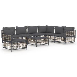 vidaXL Salon de jardin 8 pcs avec coussins anthracite r&eacute;sine tress&eacute;e