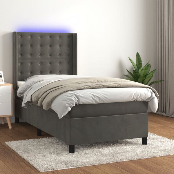 vidaXL Sommier &agrave; lattes de lit matelas LED Gris fonc&eacute; 90x200cm Velours
