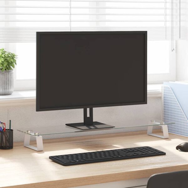 vidaXL Support de moniteur blanc 80x20x8 cm verre tremp&eacute; et m&eacute;tal