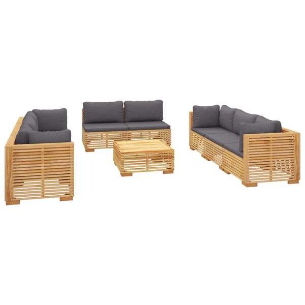 vidaXL Salon de jardin 9 pcs avec coussins Bois de teck solide