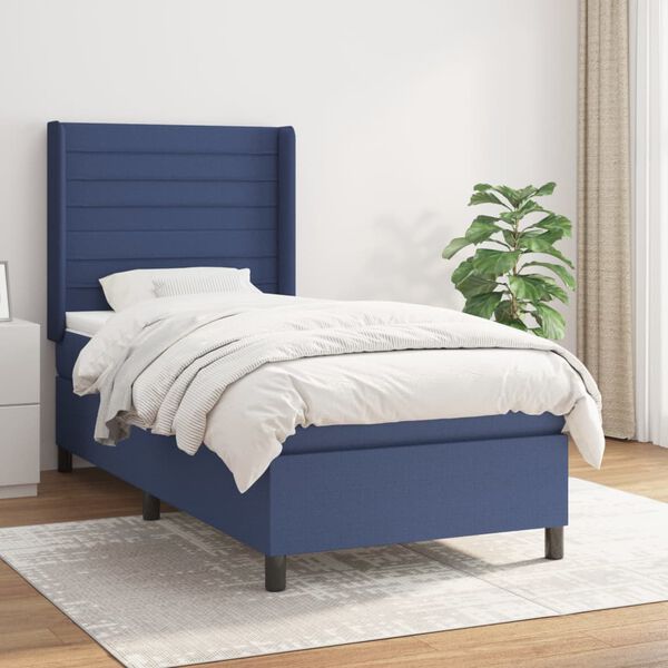 vidaXL Sommier &agrave; lattes de lit avec matelas Bleu 80x200 cm Tissu