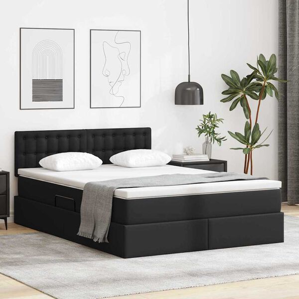 vidaXL Lit avec rangement et matelas Noir 140 x 190 cm Simili cuir