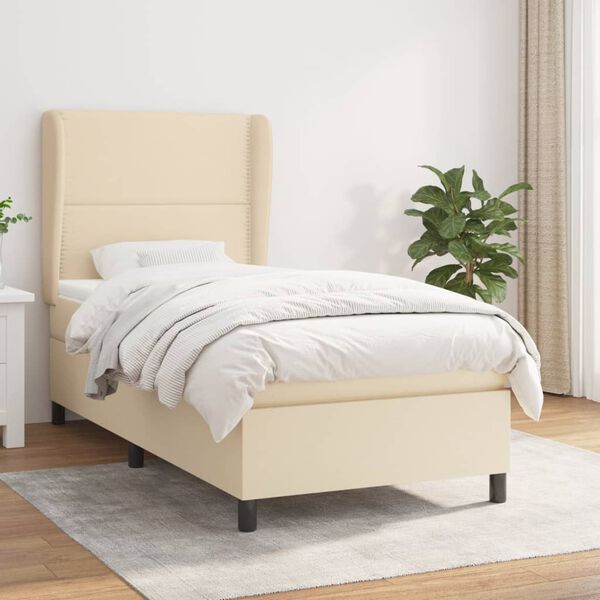 vidaXL Sommier &agrave; lattes de lit avec matelas Cr&egrave;me 90x200 cm Tissu