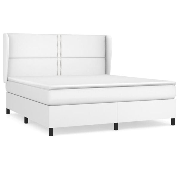vidaXL Sommier &agrave; lattes de lit avec matelas Blanc 180x200cm Similicuir
