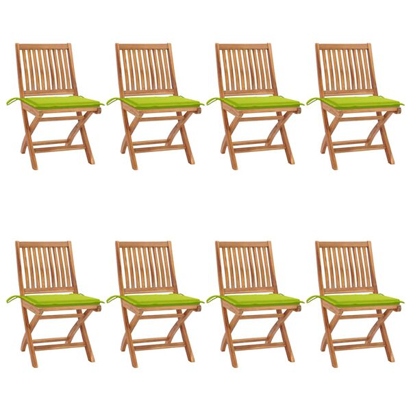 vidaXL Chaises pliables de jardin avec coussins lot de 8 Teck solide