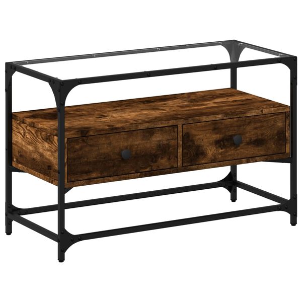 vidaXL Meuble TV avec dessus en verre ch&ecirc;ne fum&eacute; bois d'ing&eacute;nierie