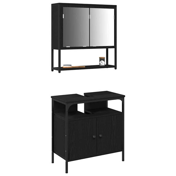 vidaXL Ensemble de mobilier de salle de bain avec &eacute;tag&egrave;re 2 pcs Noir