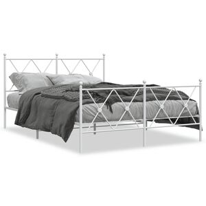 vidaXL Cadre de lit m&eacute;tal sans matelas et pied de lit blanc 140x190 cm