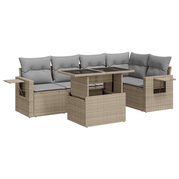 vidaXL Salon de jardin avec coussins 6 pcs beige r&eacute;sine tress&eacute;e