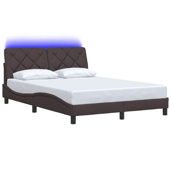 vidaXL Cadre de lit avec LED sans matelas marron fonc&eacute; 140x200cm tissu