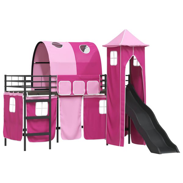 vidaXL Lit mezzanine pour enfants Noir et rose 74,5 x 190 cm M&eacute;tал