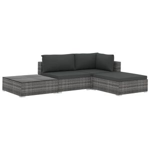 vidaXL Salon de jardin 4 pcs avec coussins r&eacute;sine tress&eacute;e gris