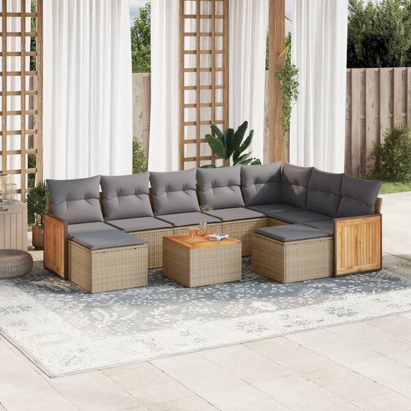 vidaXL Salon de jardin avec coussins 10 pcs beige résine tressée