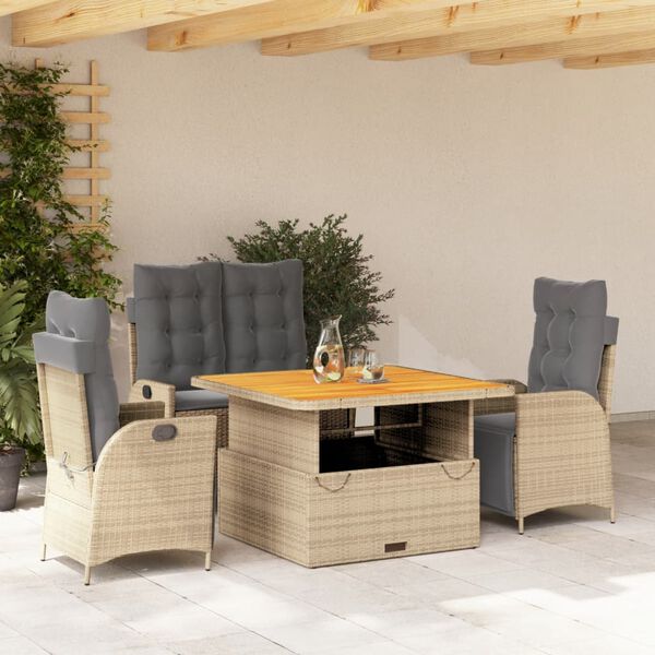 vidaXL Ensemble &agrave; manger de jardin avec coussins 5pcs Beige poly rotin