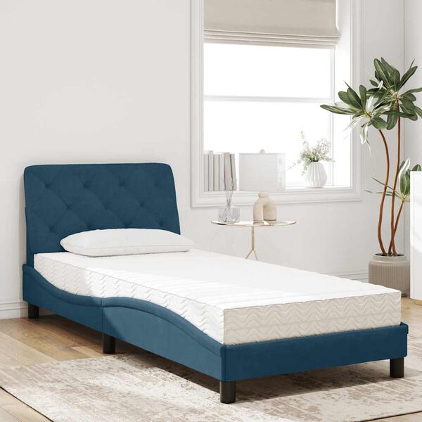 vidaXL Lit avec matelas bleu 90x200 cm velours