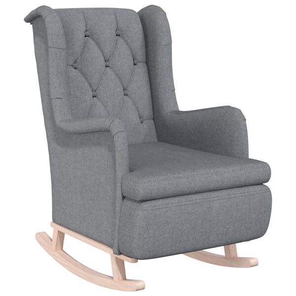 vidaXL Fauteuil avec pieds &agrave; bascule en bois d'h&eacute;v&eacute;a Gris clair Tissu