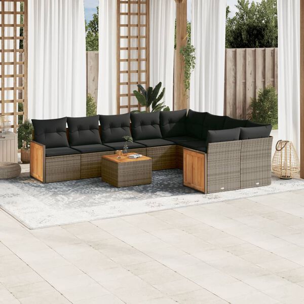 vidaXL Salon de jardin avec coussins 10 pcs gris r&eacute;sine tress&eacute;e