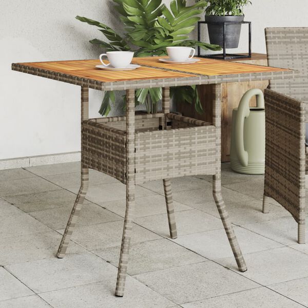 vidaXL Table de jardin et dessus en bois d'acacia gris r&eacute;sine tress&eacute;e