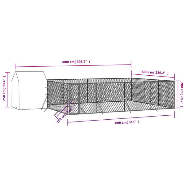 vidaXL Chenil d'ext&eacute;rieur pour chiens avec toit argent&eacute; 10x6x2,5 m