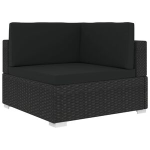 vidaXL Chaise d'angle 1 pc et coussins R&eacute;sine tress&eacute;e Noir