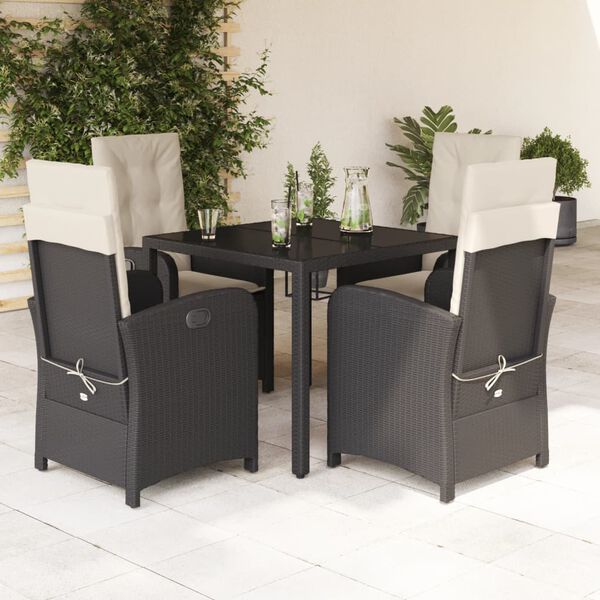 vidaXL Ensemble &agrave; manger de jardin coussins 5pcs Noir R&eacute;sine tress&eacute;e