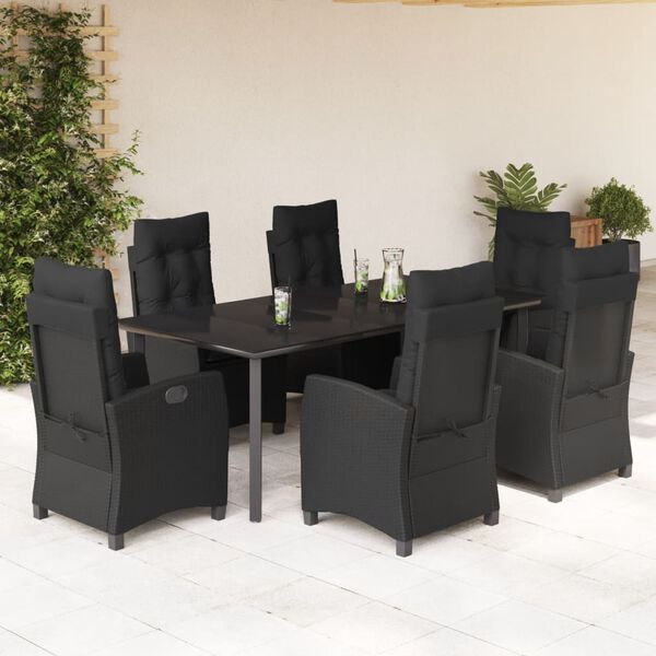vidaXL Ensemble &agrave; manger de jardin coussins 7pcs Noir R&eacute;sine tress&eacute;e