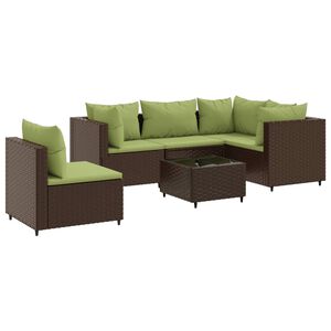 vidaXL Salon de jardin 6 pcs avec coussins Marron R&eacute;sine tress&eacute;e