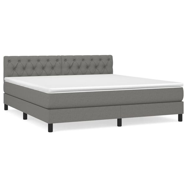 vidaXL Sommier &agrave; lattes de lit avec matelas Gris fonc&eacute; 160x200cm Tissu