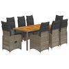 vidaXL Ensemble de bistro de jardin 9 pcs coussins gris poly rotin