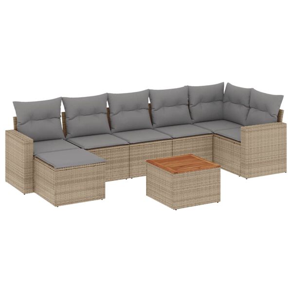 vidaXL Salon de jardin avec coussins 8 pcs beige r&eacute;sine tress&eacute;e