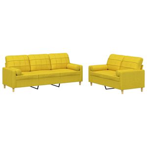 vidaXL Ensemble de canap&eacute;s 2 pcs avec coussins jaune clair tissu