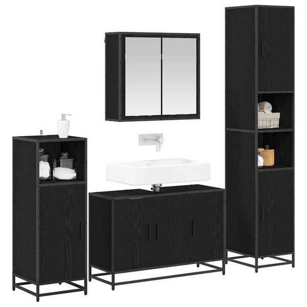 vidaXL Ensemble de mobilier de salle de bain 4 pcs Ch&ecirc;ne noir