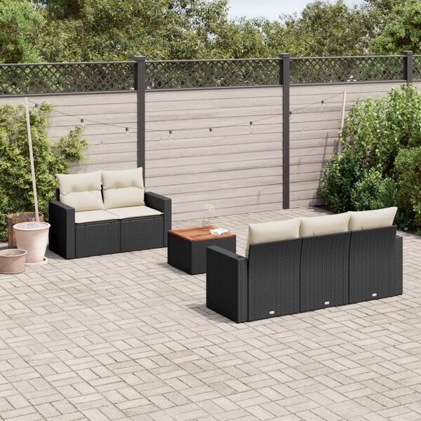 vidaXL Salon de jardin 6 pcs avec coussins noir r&eacute;sine tress&eacute;e