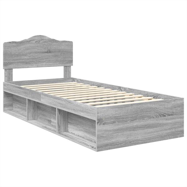 vidaXL Cadre de lit Gris Sonoma 90 x 190 cm Bois de pin massif