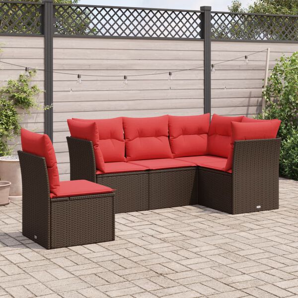 vidaXL Salon de jardin avec coussins 5 pcs marron r&eacute;sine tress&eacute;e