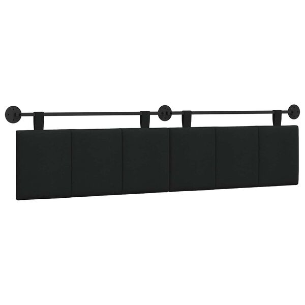 vidaXL T&ecirc;te de lit suspendue Montage mural Noir 210 x 55 x 5 cm tissu
