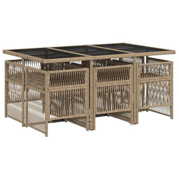 vidaXL Ensemble &agrave; manger de jardin coussins 7 pcs m&eacute;lange beige rotin