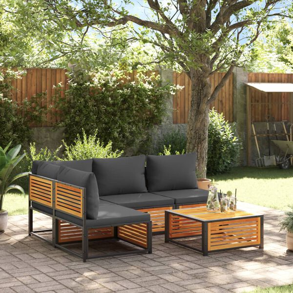 vidaXL Salon de jardin avec coussins 5 pcs Bois d'acacia solide